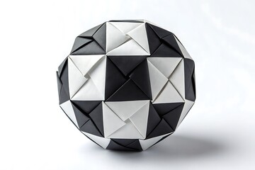 Black and white origami sphere shows geometric pattern of folded paper art