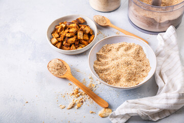 Making homemade panko and breadcrumbs from leftover bread and buns, zero waste concept