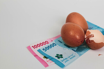 Cracked Egg with Indonesian Rupiah – Concept of Food Inflation and Rising Living Costs