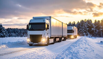 Snowy winter road with trucks