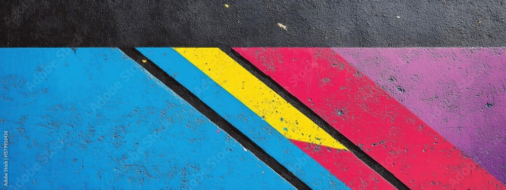 Poster colorful diagonal stripes on pavement create vibrant pattern, abstract design