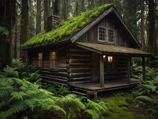 Fototapeta premium Abandoned Wooden Cabin in Forest