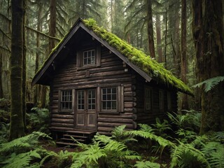 Abandoned Wooden Cabin in Forest