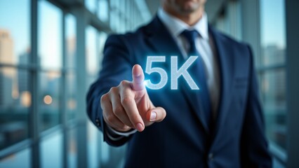 Businessman Touching Virtual 5K Display