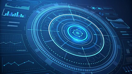 Futuristic Radar Interface HUD with Blue Circular Targeting Display and Data Visualization