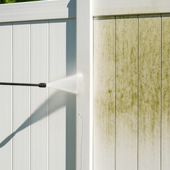 Pressure Washing White Vinyl Fence Mildew Removal