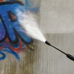 Pressure Washing Concrete Wall Graffiti Removal Process