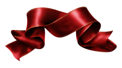 Elegant Red Ribbon with Gold Edge on Transparent Background
