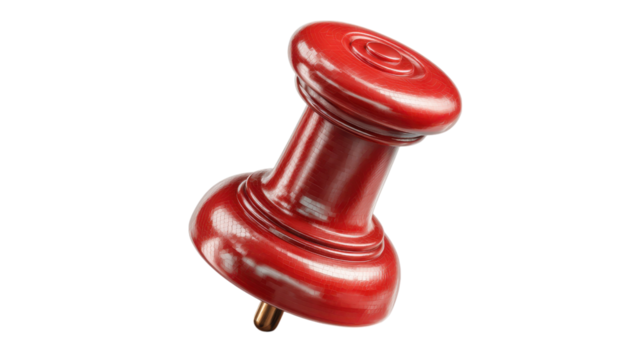 Red Wooden Push Pin on Transparent Background