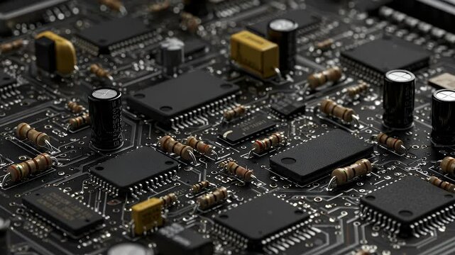 Complex, textured circuit board with components