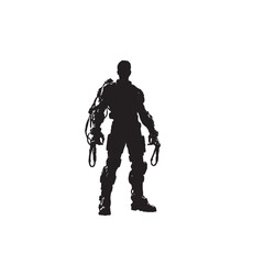 Person Wearing Exoskeleton Silhouette on White Background – Vector Illustration for Human Augmentation, Assistive Technology, and Futuristic Mobility Concepts