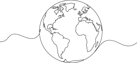 Earth globe continuous line drawing vector illustration world map one line art minimalist design 100