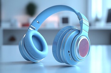  Sleek Blue Wireless Headphones Mockup on Light Blue Background  Modern & Minimalist Design

