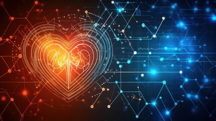 Heart Connection with Digital Network, Abstract Circuit Design Technology