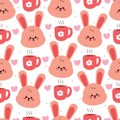 seamless pattern cute cartoon pink bunny with pink cup. cute animal pattern for wallpaper and gift wrap paper