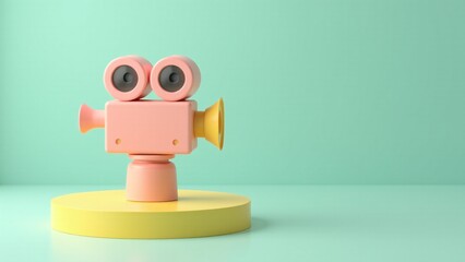 Stylized Pink Movie Camera on Pedestal