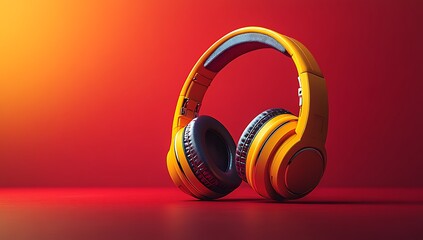  Yellow Headphones with Gray Ear Pads on Vibrant Red Orange Gradient  Modern Dynamic Mockup

