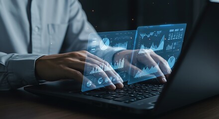 Analyzing Financial Data with Futuristic Interface and Laptop Keyboard for Business Intelligence and Decision Making Processes