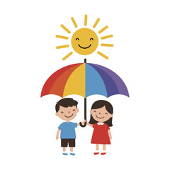 Kids Under Umbrella Sunny Day