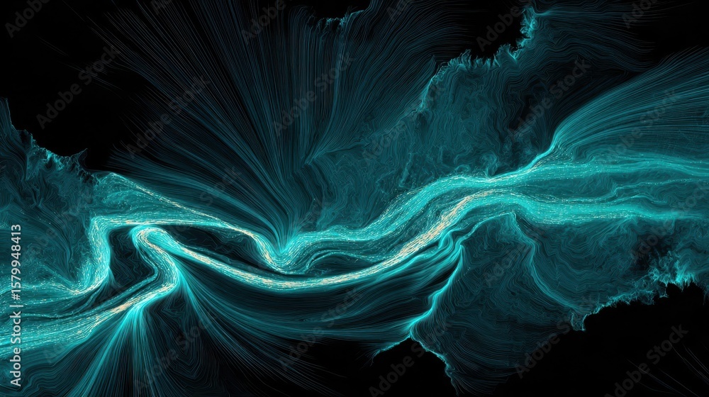 Poster turquoise abstract design with flowing lines.