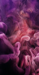 Ink drop texture. Ink cloud. Defocused purple pink paint in water fluid steam blend on abstract art...