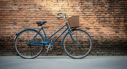 Obraz premium Vintage Blue Bicycle Leaning Against a Brick Wall