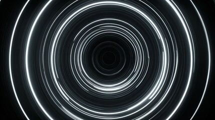 Abstract concentric circles glowing white against a black background, creating a tunnel or vortex effect.