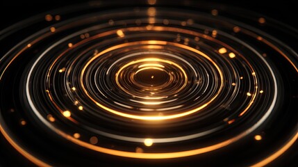 Fototapeta premium Abstract digital art featuring concentric glowing circles and particles, creating a visual effect.