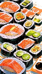 Traditional Sushi Served with Side Dishes