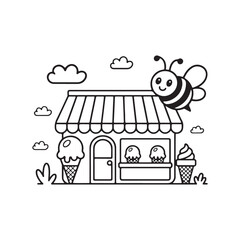 Cute Storefront Coloring Pages – Easy, Whimsical Black and White Line Art for Kids & Adults, Storefront coloring page, Whimsical storefront illustration, Coloring Pages, Printable Coloring Pages