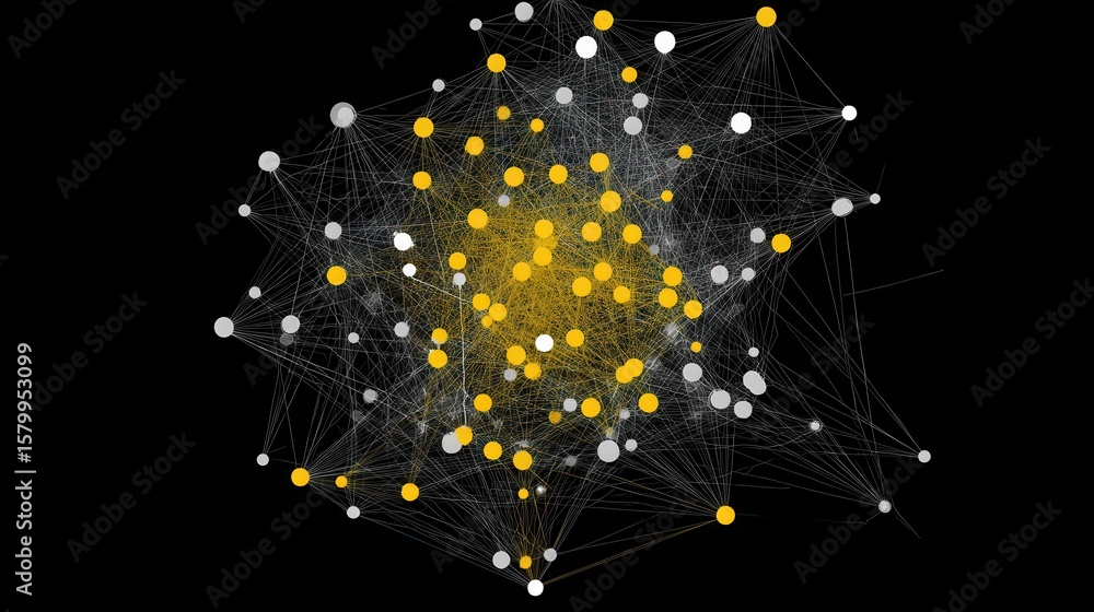 Poster a network of interconnected nodes and lines, showcasing complex relationships.