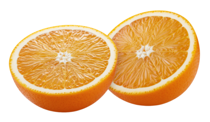 Cut Orange Showing Inside Detail and Juicy Pulp, Half and Full Fruit Illustration, Fresh Citrus Fruit on Transparent Background, Realistic Orange Slice, Healthy Tropical Food Art