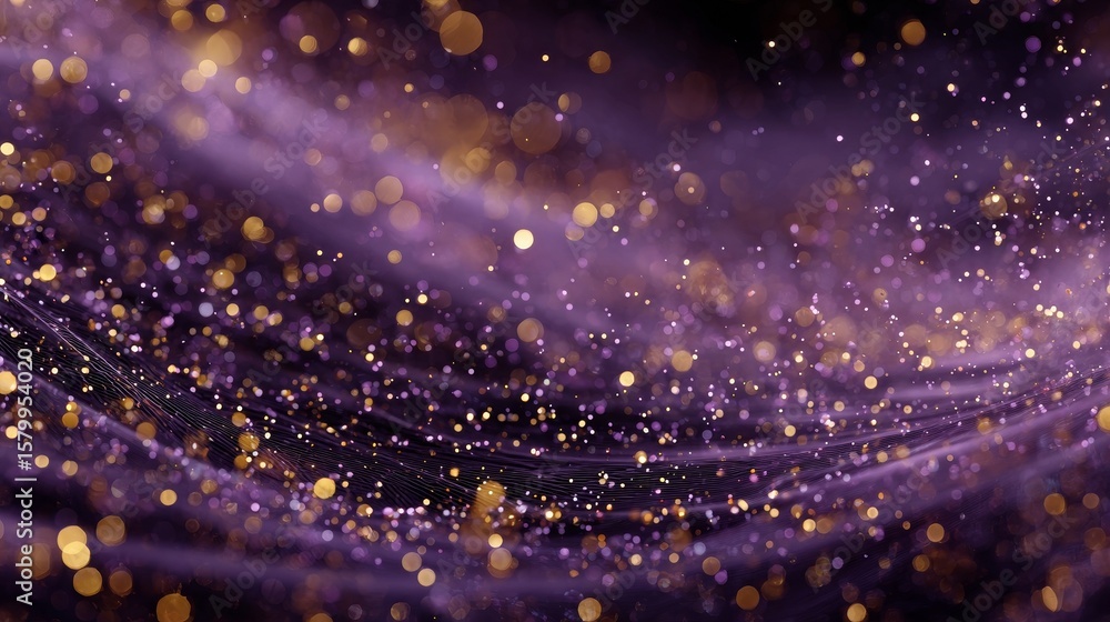 Aufkleber dark violet purple background with glowing golden threads and light particles creating a mysterious,