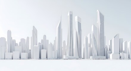 Fototapeta premium Clean Minimalist Cityscape: Modern Architectural Skyline Illustration