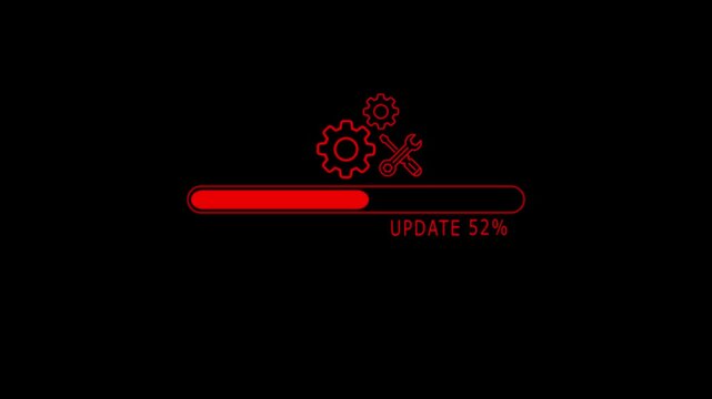 Update Loading HUD &ndash; Red Tech Progress Bar with Glitch Effect on Black Cyber Screen for System Install Animation