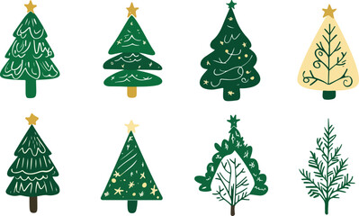 Festive Christmas Tree Pattern with Hand Drawn Style and Green Tones