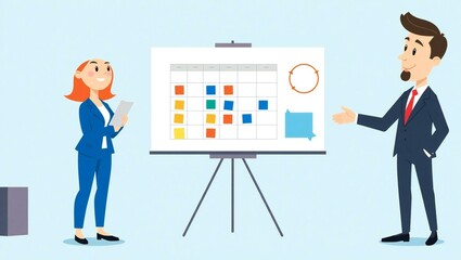 Fototapeta premium Business professionals collaborating on a project using a visual planning board