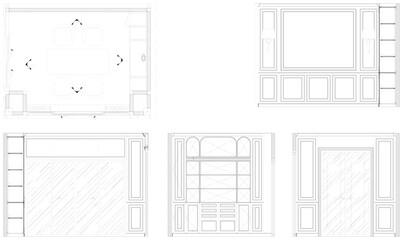 Classic Home Office Design - 2D AutoCAD Drawing with Furniture Layout, Elevation and Vector Blueprint