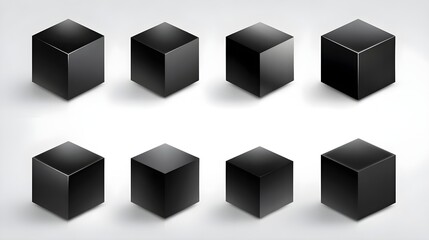 Black Cube Vector Icons | Geometric 3D Cube Symbol Collection
