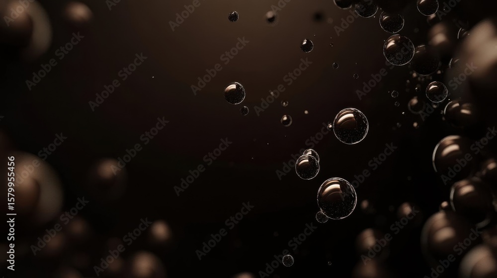 Poster mysterious spheres float on dark background with cosmic illusion theme.