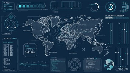 Animation of a high-tech interface with a world map - Powered by Adobe