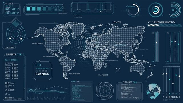 Animation of a high-tech interface with a world map - Powered by Adobe