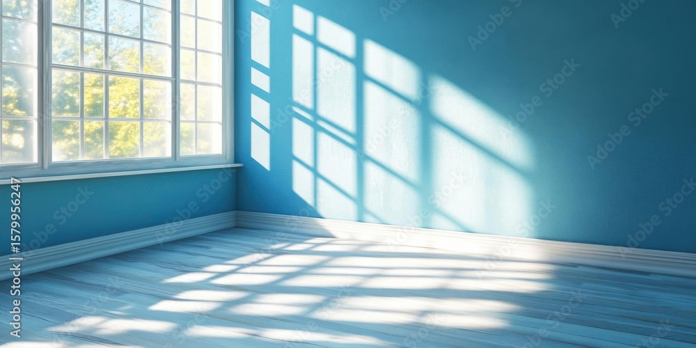 Poster sunlight shines through a window and paints a light pattern on the wall