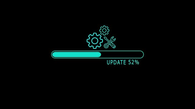 Software Maintenance Progress Bar &ndash; 100% Update Interface with Gear and Wrench Icons
