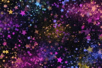Colourful Small Stars on Dark Background, perfect for Gift, Holiday, or Special Occasion Packaging