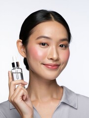 Woman Holding Skin Serum in a Bright Background