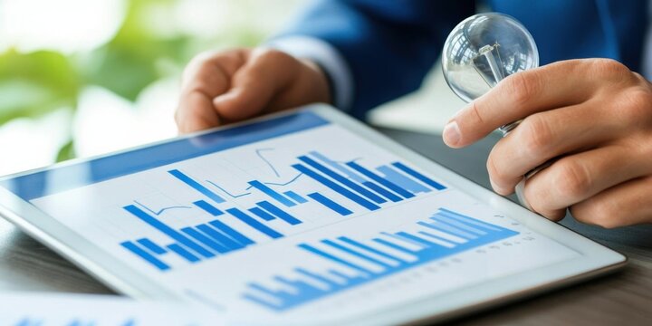 Analyzing Data With Lightbulb In Hand For Creative Innovation And Insights