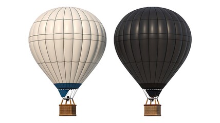 Obraz premium Black and white hot air balloons side by side isolated on white background 