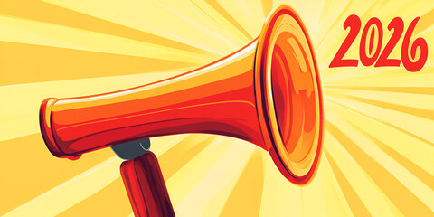 Red Megaphone with 2026 Announcement Graphic