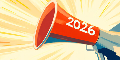 Red Megaphone with 2026 Announcement Graphic